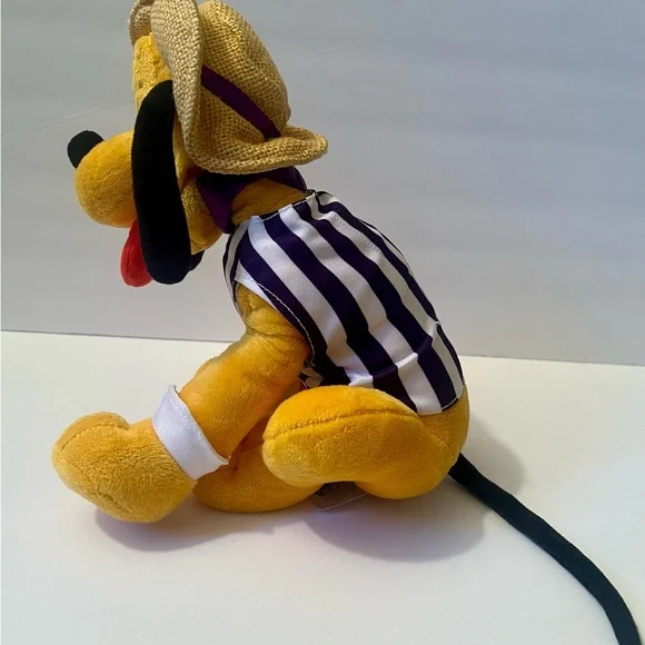 Disney Parks Pluto Plush w/ Straw Hat & Purple Striped Vest Stuffed Animal - Picture 5 of 7